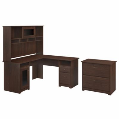Bush Business Furniture Cabot 60W L Shaped - Computer Desk With Hutch And Lateral File Cabinet
