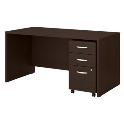 Bush Business Furniture Series C 60W X 30D Office Desk With 3 Drawer Mobile File Cabinet , Mocha Cherry