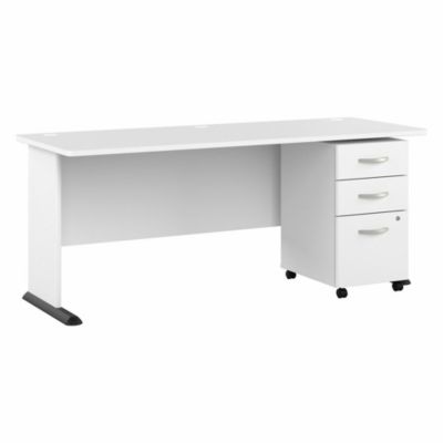 Bush Business Furniture Studio A 72W Computer Desk With 3 Drawer Mobile File Cabinet In White