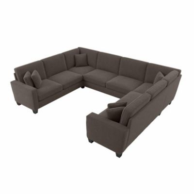 Bush Business Furniture Stockton 125W U Shaped Sectional Couch In Chocolate Brown Microsuede Fabric