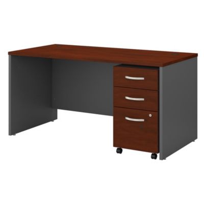 Bush Business Furniture Series C 60W X 30D Office Desk With 3 Drawer Mobile File Cabinet ,hansen Cherry/graphite Gray
