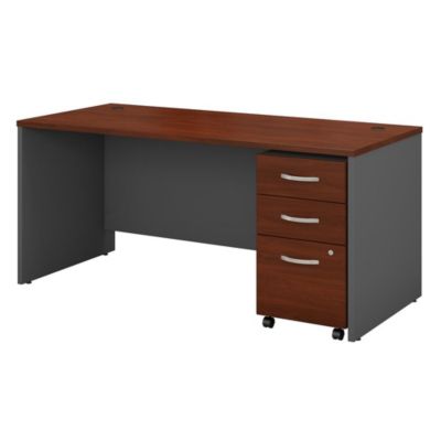 Bush Business Furniture Series C 66W X 30D Office Desk With Mobile File Cabinet, Hansen Cherry