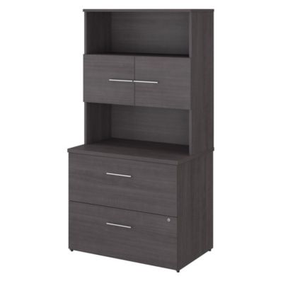 Bush Business Furniture Office 500 36W 2 Drawer Lateral File Cabinet With Hutch, Storm Gray