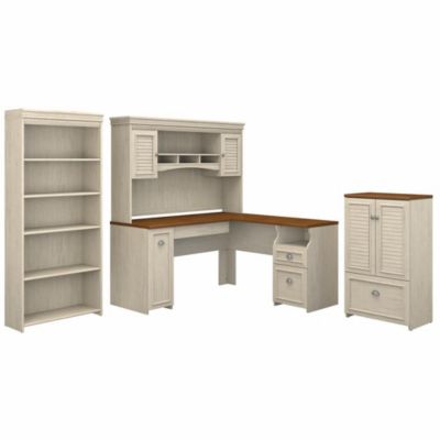 Bush Business Furniture Fairview 60W - L Shaped Desk With Hutch, 5 Shelf Bookcase And Storage