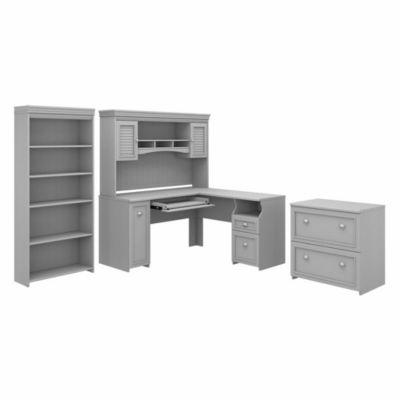 Bush Business Furniture Fairview 60W - L Shaped Desk With Hutch, Lateral File Cabinet And 5 Shelf Bookcase