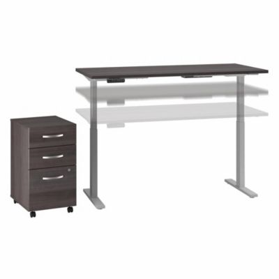 Bush Business Furniture Move 60 Series By 60W X 30D Height Adjustable Standing Desk With Storage, Storm Gray/cool Gray Metallic