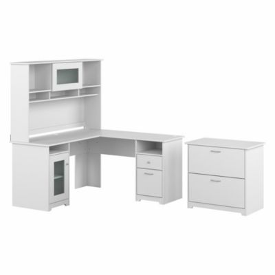 Bush Business Furniture Cabot 60W L Shaped Computer Desk With Hutch And Lateral File Cabinet