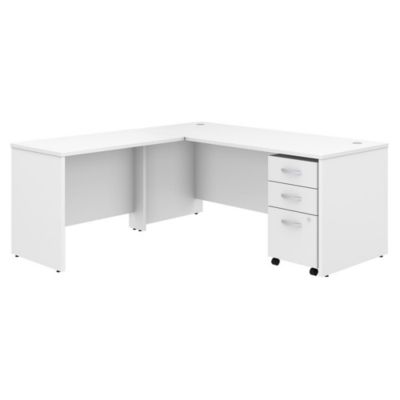 Bush Business Furniture Studio C 72W X 30D L Shaped Desk With Mobile File Cabinet And 42W Return, White