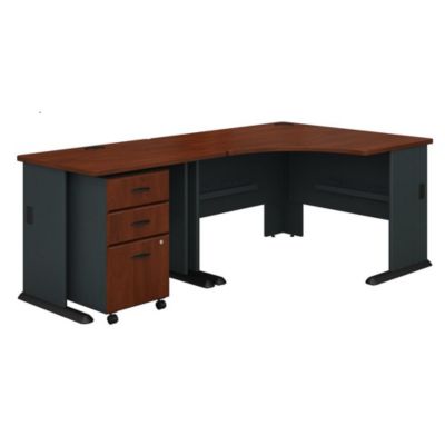 Bush Business Furniture Series A 48W Corner Desk With 36W Return And Mobile File Cabinet, Hansen Cherry