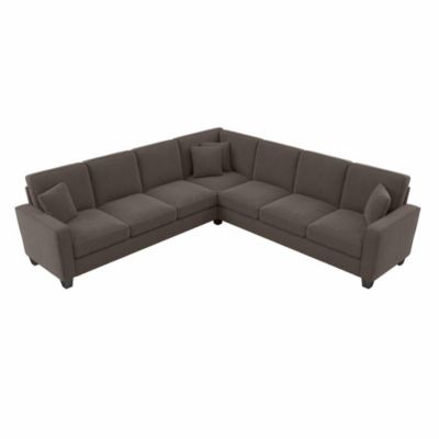 Bush Business Furniture Stockton 111W L Shaped Sectional Couch In Chocolate Brown Microsuede Fabric