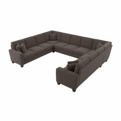 Bush Business Furniture Stockton 137W U Shaped Sectional Couch In Chocolate Brown Microsuede Fabric