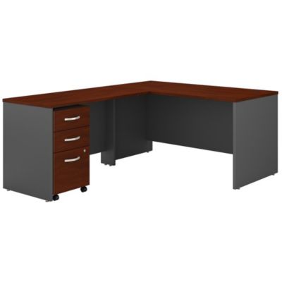 Bush Business Furniture Series C 60W L Shaped Desk With 3 Drawer Mobile File Cabinet ,hansen Cherry/graphite Gray