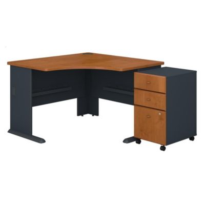 Bush Business Furniture Series A 48W Corner Desk With Mobile File Cabinet, Natural Cherry