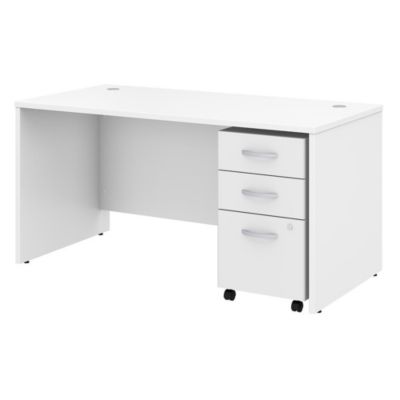Bush Business Furniture Studio C 60W X 30D Office Desk With Mobile File Cabinet, White
