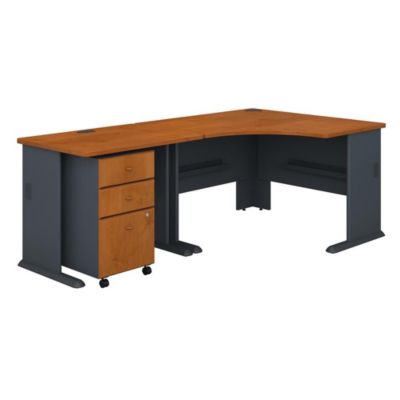 Bush Business Furniture Series A 48W Corner Desk With 36W Return And Mobile File Cabinet, Natural Cherry/slate