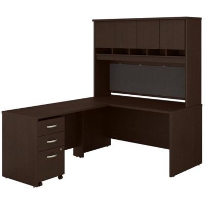 Bush Business Furniture Series C 60W L Shaped Desk With Hutch And Mobile File Cabinet , Mocha Cherry