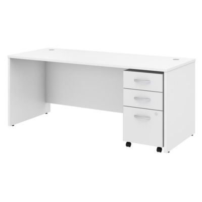 Bush Business Furniture Studio C 72W X 30D Office Desk With Mobile File Cabinet, White
