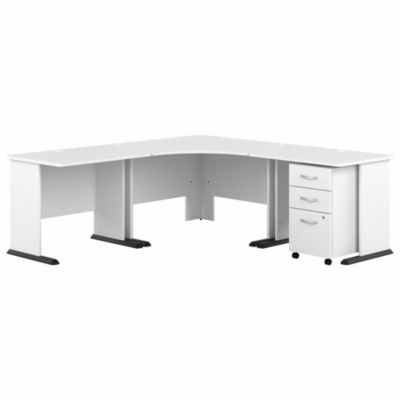 Bush Business Furniture Studio A 83W Large Corner Desk With 3 Drawer Mobile File Cabinet In White