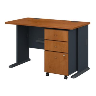 Bush Business Furniture Series A 48W Desk With Mobile File Cabinet, Natural Cherry/slate