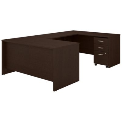Bush Business Furniture Series C 60W U Shaped Desk With 3 Drawer Mobile File Cabinet , Mocha Cherry