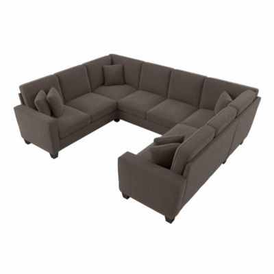 Bush Business Furniture Stockton 113W U Shaped Sectional Couch In Chocolate Brown Microsuede Fabric