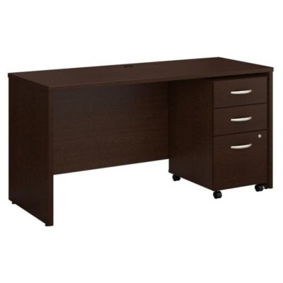 Bush Business Furniture Series C 60W X 24D Office Desk With Mobile File Cabinet, Mocha Cherry