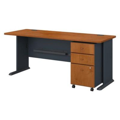 Bush Business Furniture Series A 72W Desk With Mobile File Cabinet, Natural Cherry/slate