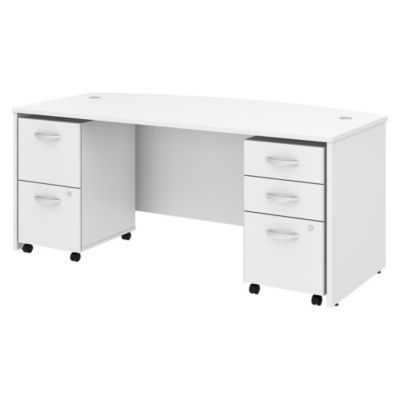 Bush Business Furniture Studio C 72W X 36D Bow Front Desk With Mobile File Cabinets, White