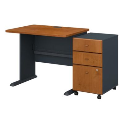 Bush Business Furniture Series A 36W Desk With Mobile File Cabinet, Natural Cherry/slate