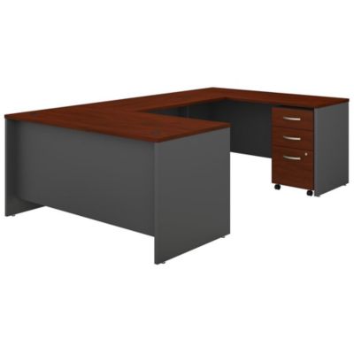 Bush Business Furniture Series C 60W U Shaped Desk With 3 Drawer Mobile File Cabinet ,hansen Cherry/graphite Gray