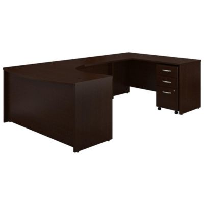 Bush Business Furniture Series C 60W Right Handed Bow Front U Shaped Desk With Mobile File Cabinet, Mocha Cherry