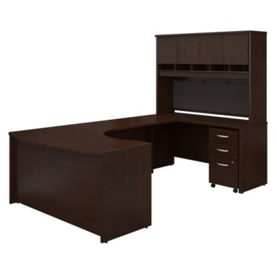 Bush Business Furniture Series C 60W Right Handed Bow Front U Shaped Desk With Hutch And Storage, Mocha Cherry