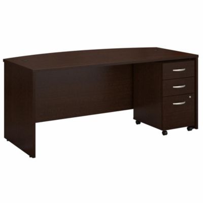 Bush Business Furniture Series C 72W X 36D Bow Front Desk With Mobile File Cabinet In Mocha Cherry