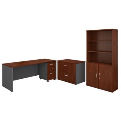 Bush Business Furniture Series C 72W Office Desk With Bookcase And File Cabinets, Hansen Cherry/graphite Gray