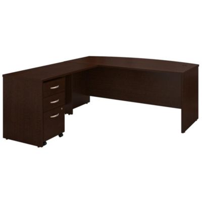Bush Business Furniture Series C 72W Bow Front L Shaped Desk With 48W Return And Mobile File Cabinet, Mocha Cherry