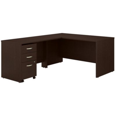 Bush Business Furniture Series C 60W L Shaped Desk With 3 Drawer Mobile File Cabinet , Mocha Cherry