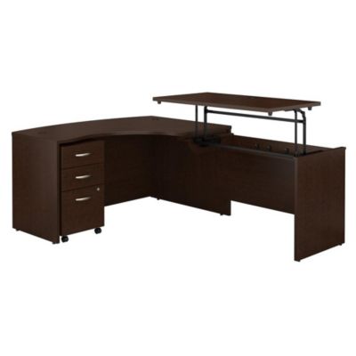 Bush Business Furniture Series C 60W X 43D Right Hand 3 Position Sit To Stand L Shaped Desk With Mobile File Cabinet, Mocha Cherry