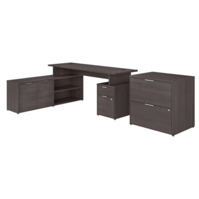 Bush Business Furniture Jamestown 72W L Shaped Desk With Drawers And Lateral File Cabinet, Storm Gray