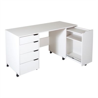South Shore Crea Sewing Craft Table On Wheels, Pure White
