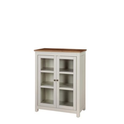 Alaterre Furniture Savannah Pie Safe Cabinet, Ivory With Natural Wood Top