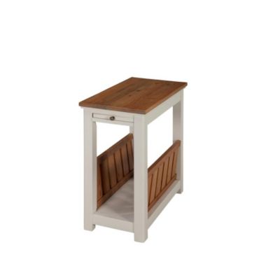 Alaterre Furniture Savannah Chairside Magazine End Table With Pull-Out Shelf, Ivory With Natural Wood Top