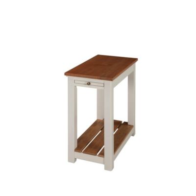 Alaterre Furniture Savannah Chairside End Table With Pull-Out Shelf, Ivory With Natural Wood Top