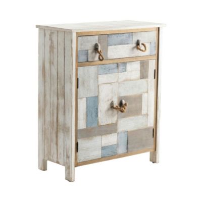 Crestview Collection South Shore Multi Color Nautical Patchwork 1 Drawer, 2 Door Cabinet