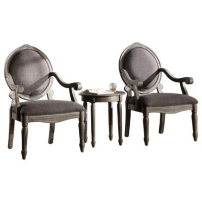 Best Master Furniture Best Master Khloe 3-Piece Birch Wood Accent Chair And Table Set In Antique Gray