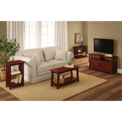 Alaterre Furniture Mission Tv Stand With Glass Doors, Cherry