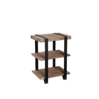 Alaterre Furniture Modesto 2-Shelf Metal Strap And Reclaimed Wood End Table