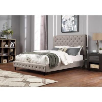 Best Master Furniture Ashley Tufted Transitional Linen Fabric Queen Bed In Gray