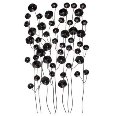 Luxen Home Black With Gold Flowers Abstract Metal Wall Decor