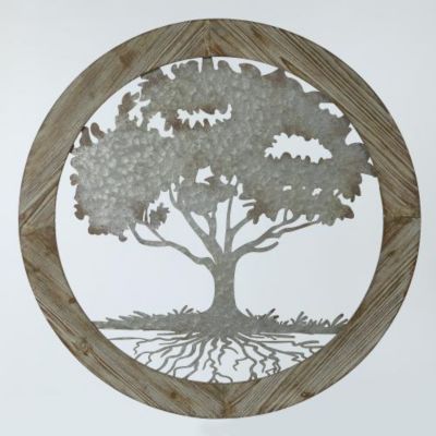 Luxen Home Metal Tree Of Life With Roots Wall Decor With Round Wood Frame