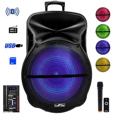 18 Inch Bluetooth Portable Rechargeable Party Speaker With Sound Reactive Led Party Lights, Usb/sd, Microphone/guitar Inputs And Fm Radio -  beFree Sound